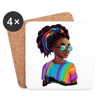 Bunte Dreadlocks und Regenbogen-T-Shirt - Untersetzer (4er-Set) - Weiß - Vorne