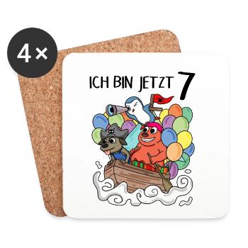 7 Geburtstag Piratenschiff Kindergeburtstag - Untersetzer (4er-Set) - Weiß - Vorne