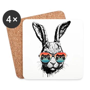 Retro Gaming Hase Mit Sonnenbrille Ostern Geschenk - Untersetzer (4er-Set) - Weiß - Vorne