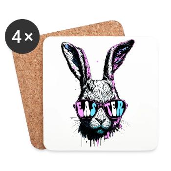 Groovy Rabbit avec lunettes de soleil cadeau de Pâques - Dessous de verre (lot de 4) - blanc - Devant