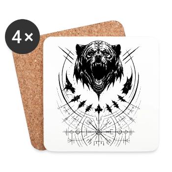 Grizzly Bär Vegvisir Runen Kompass Wikinger Tribal - Untersetzer (4er-Set) - Weiß - Vorne