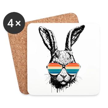Retro Rabbit With Sunglasses Easter Rabbit Ears - Coasters (set of 4) - white - Front