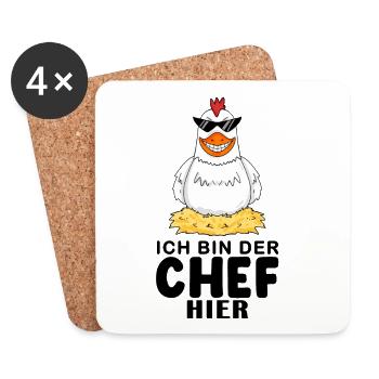 cooles Huhn Chef Spruch - Untersetzer (4er-Set) - Weiß - Vorne