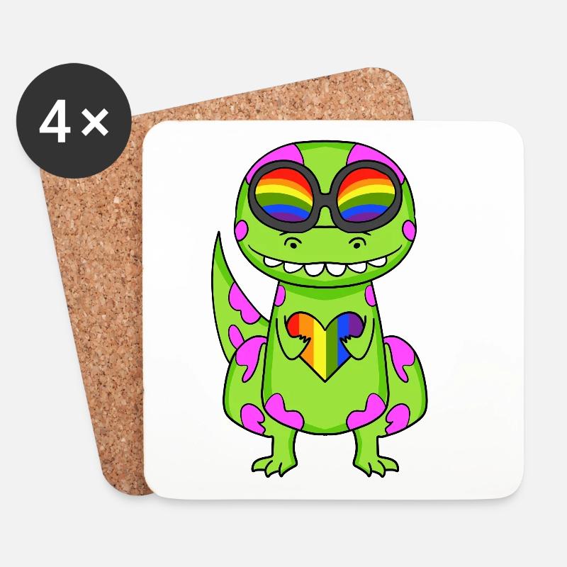 Dino Regenbogen Herz Dinosaurier Mädchen - Untersetzer (4er-Set) - Weiß