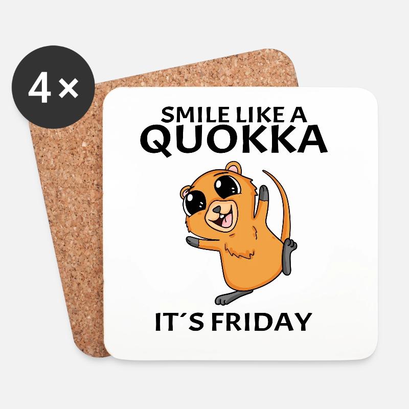 Quokka Freitag Motiv Spruch - Untersetzer (4er-Set) - Weiß