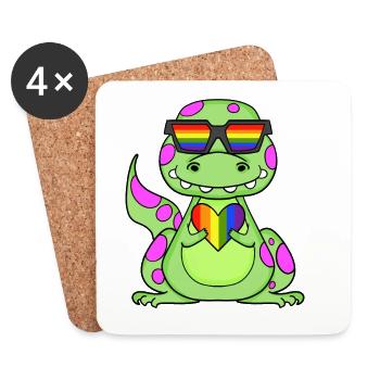 Dino Rainbow Heart - Coasters (set of 4) - white - Front