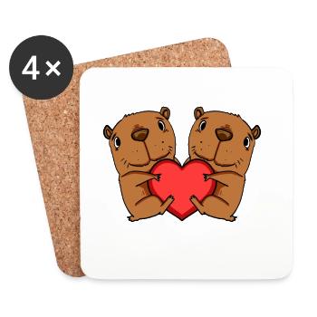 Motif de cœur Capybara capybara - Dessous de verre (lot de 4) - blanc - Devant