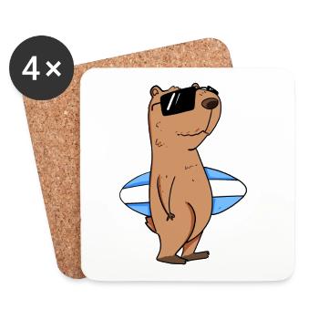 Capybara Wasserschwein Surfer Motiv - Untersetzer (4er-Set) - Weiß - Vorne
