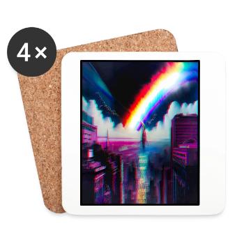 Rainbow City Skyline Art - Coasters (set of 4) - white - Front