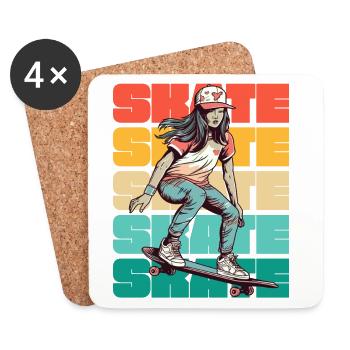 Skateboarding Cool Skater Girl Colorful - Coasters (set of 4) - white - Front