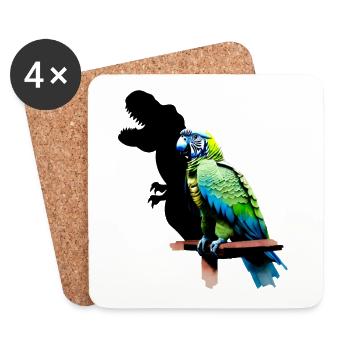 T-Rex Parrot Yellow Blue Macaw Macaw - Coasters (set of 4) - white - Front