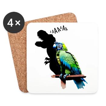 Funny T-Rex Parrot Yellow Blue Macaw Macaw - Coasters (set of 4) - white - Front