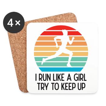 Marathon - Je cours comme une fille. Essayez de suivre. - Dessous de verre (lot de 4) - blanc - Devant