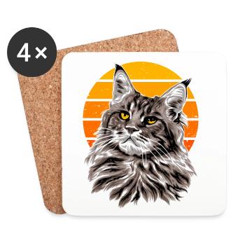 Cat Retro Sunset Holiday - Coasters (set of 4) - white - Front