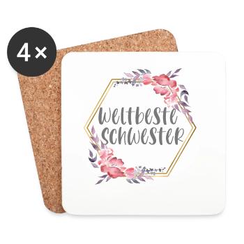 Weltbeste Schwester Schwesterherz Geschenk - Untersetzer (4er-Set) - Weiß - Vorne