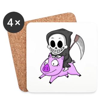 Grim Reaper Pig - Coasters (set of 4) - white - Front