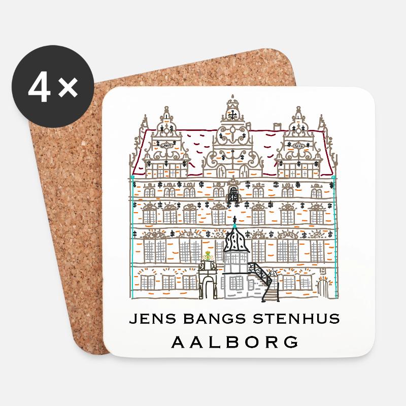 Aalborg, Jens Bangs Stenhus, Dänemark - Untersetzer (4er-Set) - Weiß