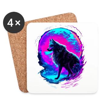 Wolf Neon Moon Synthwave - Untersetzer (4er-Set) - Weiß - Vorne