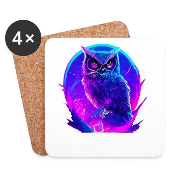 Leuchtende Eule Vogel Neon Kunstwerk - Untersetzer (4er-Set) - Weiß - Vorne