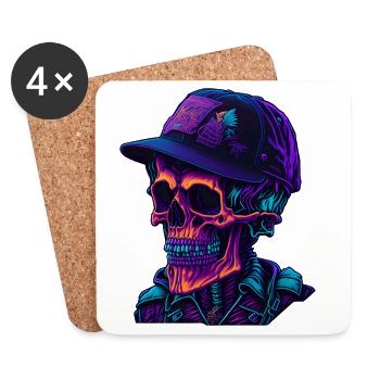 Squelette avec casquette - Dessous de verre (lot de 4) - blanc - Devant