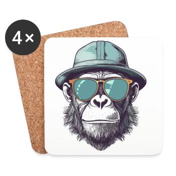 Singe cool avec lunettes de soleil et chapeau - Dessous de verre (lot de 4) - blanc - Devant