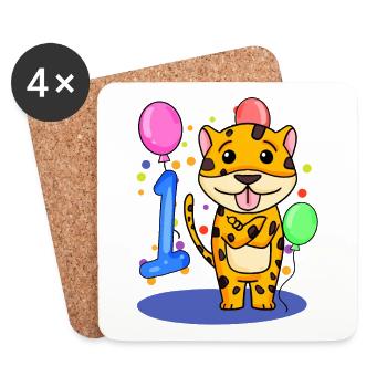 1 anniversaire 1 an avec motif animal - Un - Dessous de verre (lot de 4) - blanc - Devant