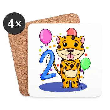 2 birthday 2 years old with animal motif - two - Coasters (set of 4) - white - Front
