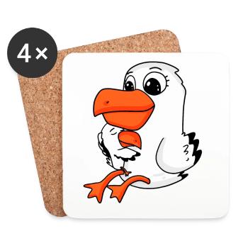 Seagull family - seagull with baby - Coasters (set of 4) - white - Front