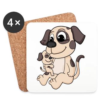 Hund Familie - Hund mit Baby - Untersetzer (4er-Set) - Weiß - Vorne