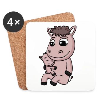 Pferd Familie - Pferd mit Baby - Untersetzer (4er-Set) - Weiß - Vorne