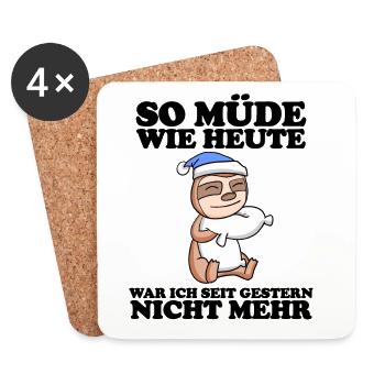 Müde Spruch lustig Schlafen Ausschlafen Faul - Untersetzer (4er-Set) - Weiß - Vorne