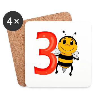 3 anniversaire 3 ans avec motif animal - trois - Dessous de verre (lot de 4) - blanc - Devant