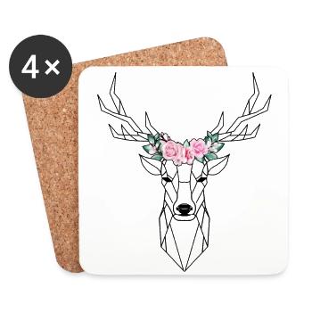 Floral Low Poly Deer - Coasters (set of 4) - white - Front