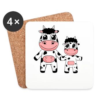 Famille de vaches - Vache avec bébé - Motif de vache - Dessous de verre (lot de 4) - blanc - Devant
