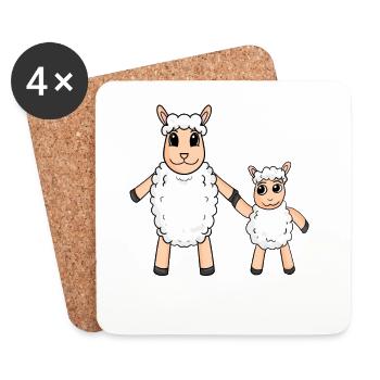 Sheep Family - Sheep with Baby - Sheep Motif - Coasters (set of 4) - white - Front