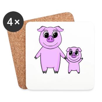 Famille de cochons - Cochon avec bébé - Motif de cochon - Dessous de verre (lot de 4) - blanc - Devant