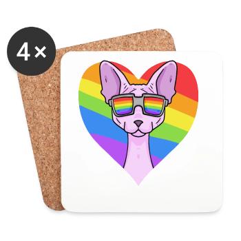 Rainbow - Cat Sphynx Cat with Glasses - Coasters (set of 4) - white - Front