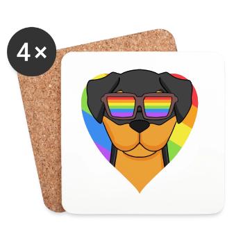 Rainbow - Dog Rottweiler with glasses and heart - Coasters (set of 4) - white - Front