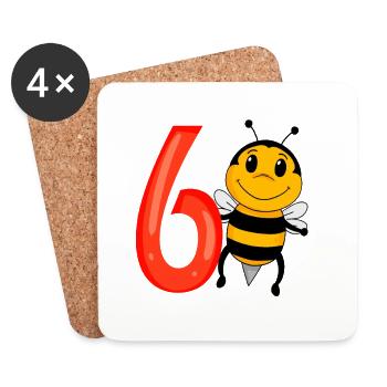 6 Birthday 6 years old with animal motif - six - Coasters (set of 4) - white - Front