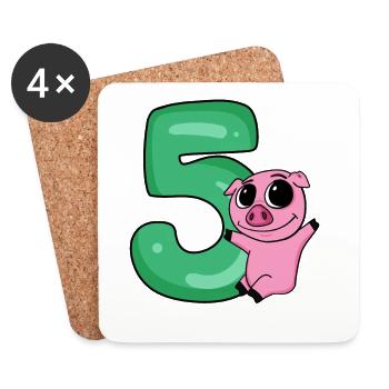 5 Anniversaire 5 ans avec motif animal - cinq - Dessous de verre (lot de 4) - blanc - Devant