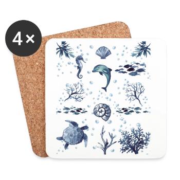 Under the Ocean - Marine Life Lovers - Untersetzer (4er-Set) - Weiß - Vorne