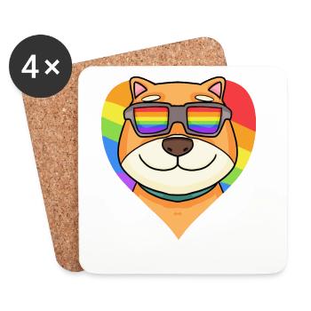 Arc-en-ciel - Chien Shiba Inu avec lunettes et coeur - Dessous de verre (lot de 4) - blanc - Devant