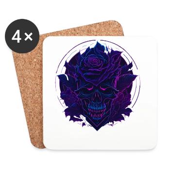 Neon Rosen Schädel EDM - Untersetzer (4er-Set) - Weiß - Vorne