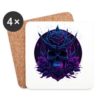 lila neon Skull and Roses - Untersetzer (4er-Set) - Weiß - Vorne