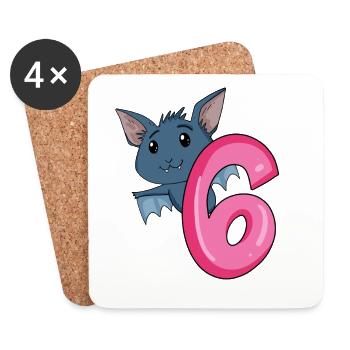 6 Birthday 6 years old with animal motif - six - Coasters (set of 4) - white - Front
