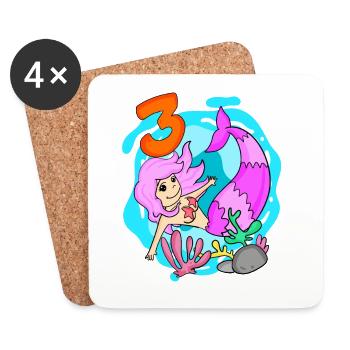 Girl 3 years old 3rd birthday mermaid - Coasters (set of 4) - white - Front