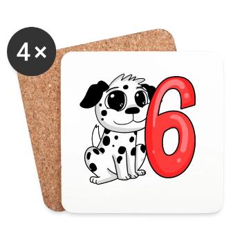 6 Birthday 6 years old with dog motif - six - Coasters (set of 4) - white - Front