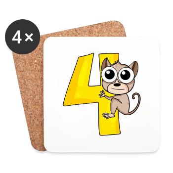 4 Geburtstag 4 Jahre alt mit Tier Motiv - vier - Untersetzer (4er-Set) - Weiß - Vorne
