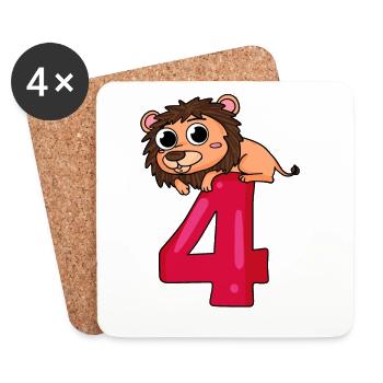 4 birthday 4 years old with animal motif - four - Coasters (set of 4) - white - Front