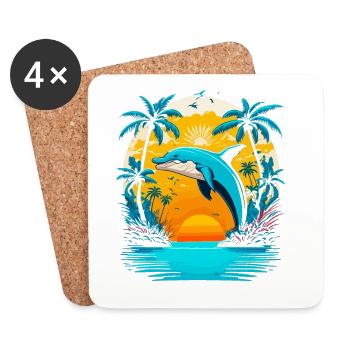 Dolphin Summer Tropical Sunset - Coasters (set of 4) - white - Front